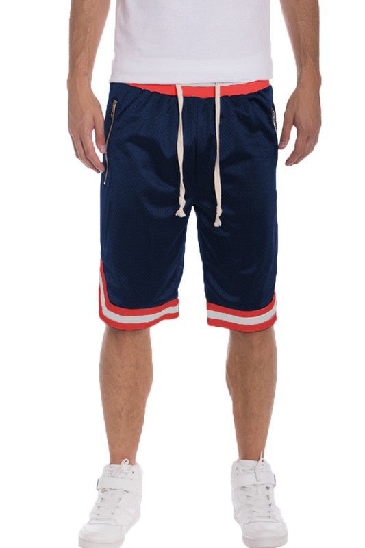 STRIPED BAND SOLID BASKETBALL SHORTS - Get Zipped