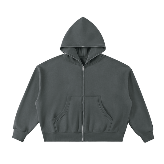 Fleeced Full-Zip Boxy Hoodie - Get Zipped