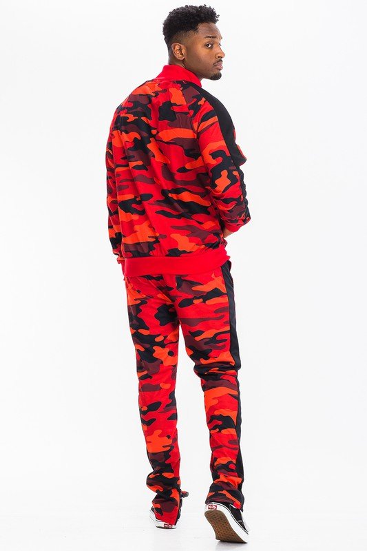 MENS FULL CAMO WITH STRIPE JACKET and PANT SET - Get Zipped