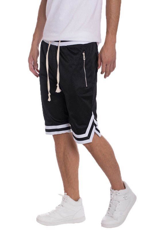 STRIPED BAND SOLID BASKETBALL SHORTS - Get Zipped