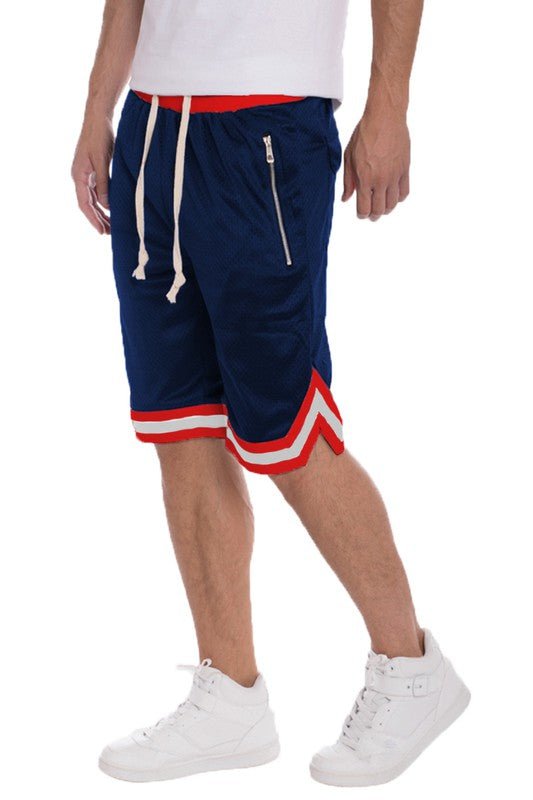 STRIPED BAND SOLID BASKETBALL SHORTS - Get Zipped