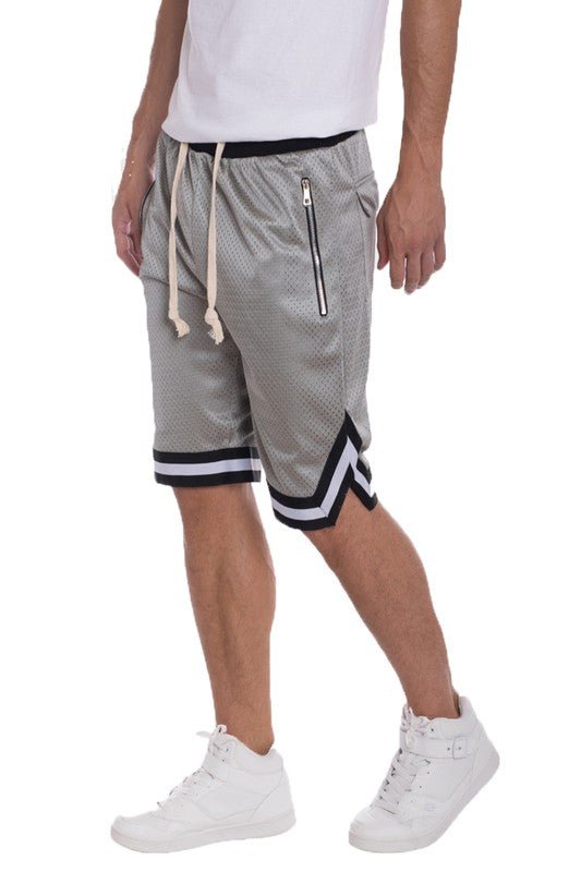 STRIPED BAND SOLID BASKETBALL SHORTS - Get Zipped