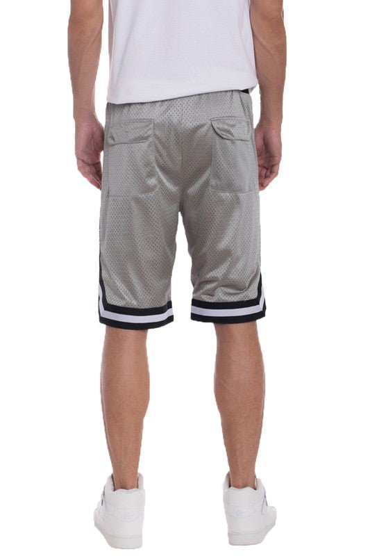 STRIPED BAND SOLID BASKETBALL SHORTS - Get Zipped