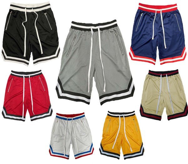 STRIPED BAND SOLID BASKETBALL SHORTS - Get Zipped