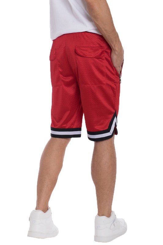 STRIPED BAND SOLID BASKETBALL SHORTS - Get Zipped