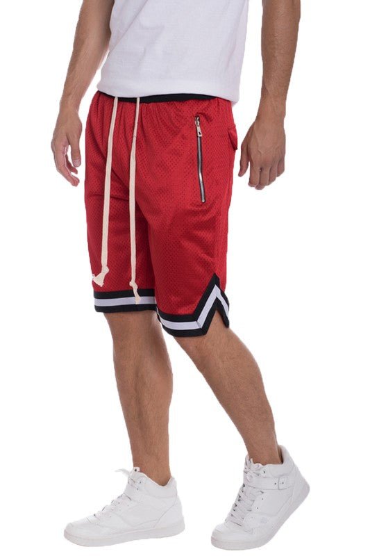 STRIPED BAND SOLID BASKETBALL SHORTS - Get Zipped