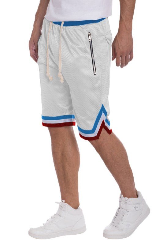 STRIPED BAND SOLID BASKETBALL SHORTS - Get Zipped