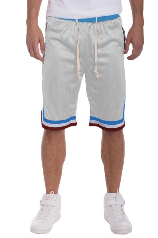 STRIPED BAND SOLID BASKETBALL SHORTS - Get Zipped
