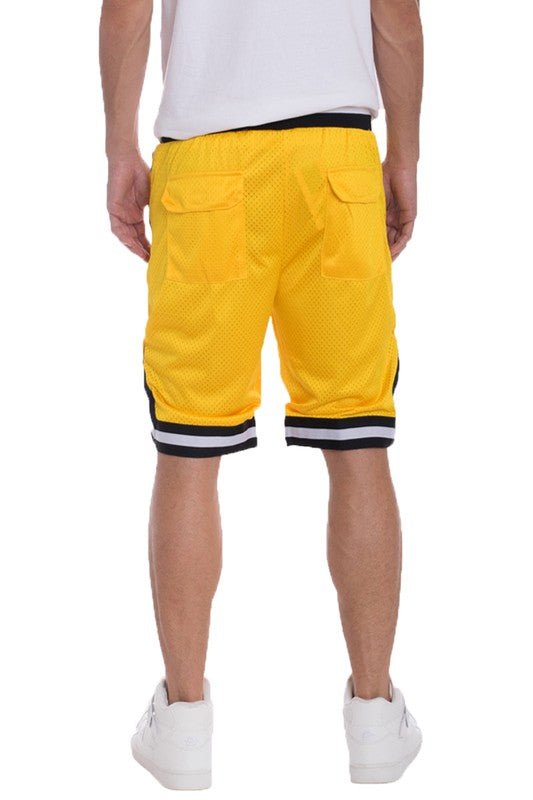 STRIPED BAND SOLID BASKETBALL SHORTS - Get Zipped