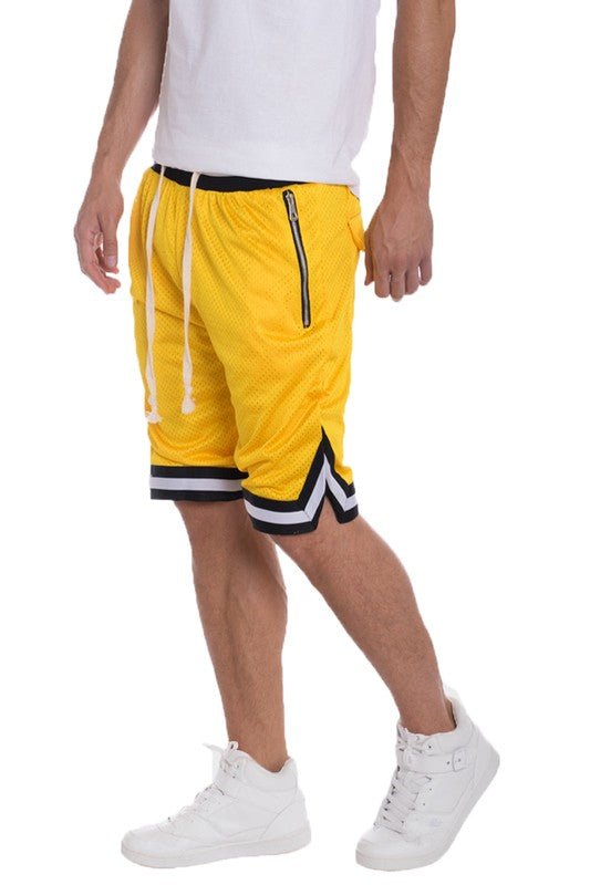 STRIPED BAND SOLID BASKETBALL SHORTS - Get Zipped