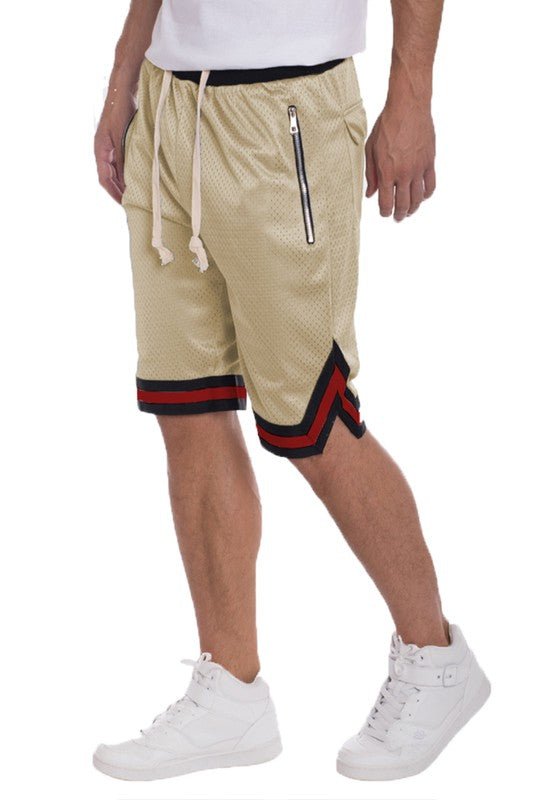 STRIPED BAND SOLID BASKETBALL SHORTS - Get Zipped